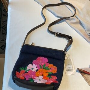Tommy Bahama Floral Embroidered Navy Crossbody Bag